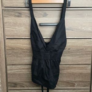 Free People Linen Babydoll Low-cut Bow Tank